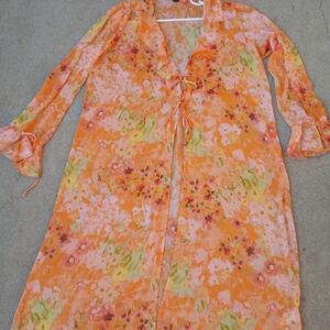 Wild Fable Orange Floral Sheer Ruffle Duster Jacket Kimono - XXL